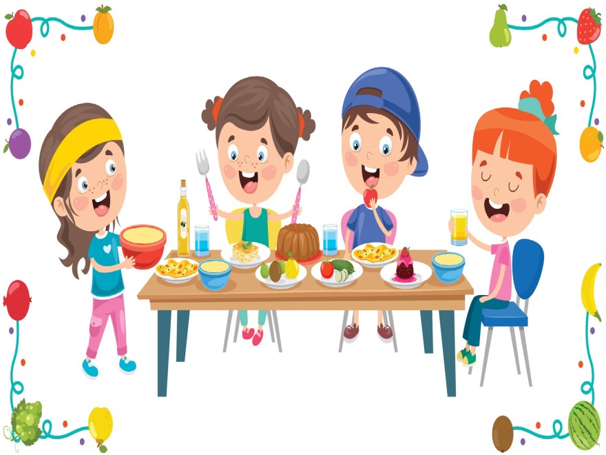 <p>cartoon kids eating</p>